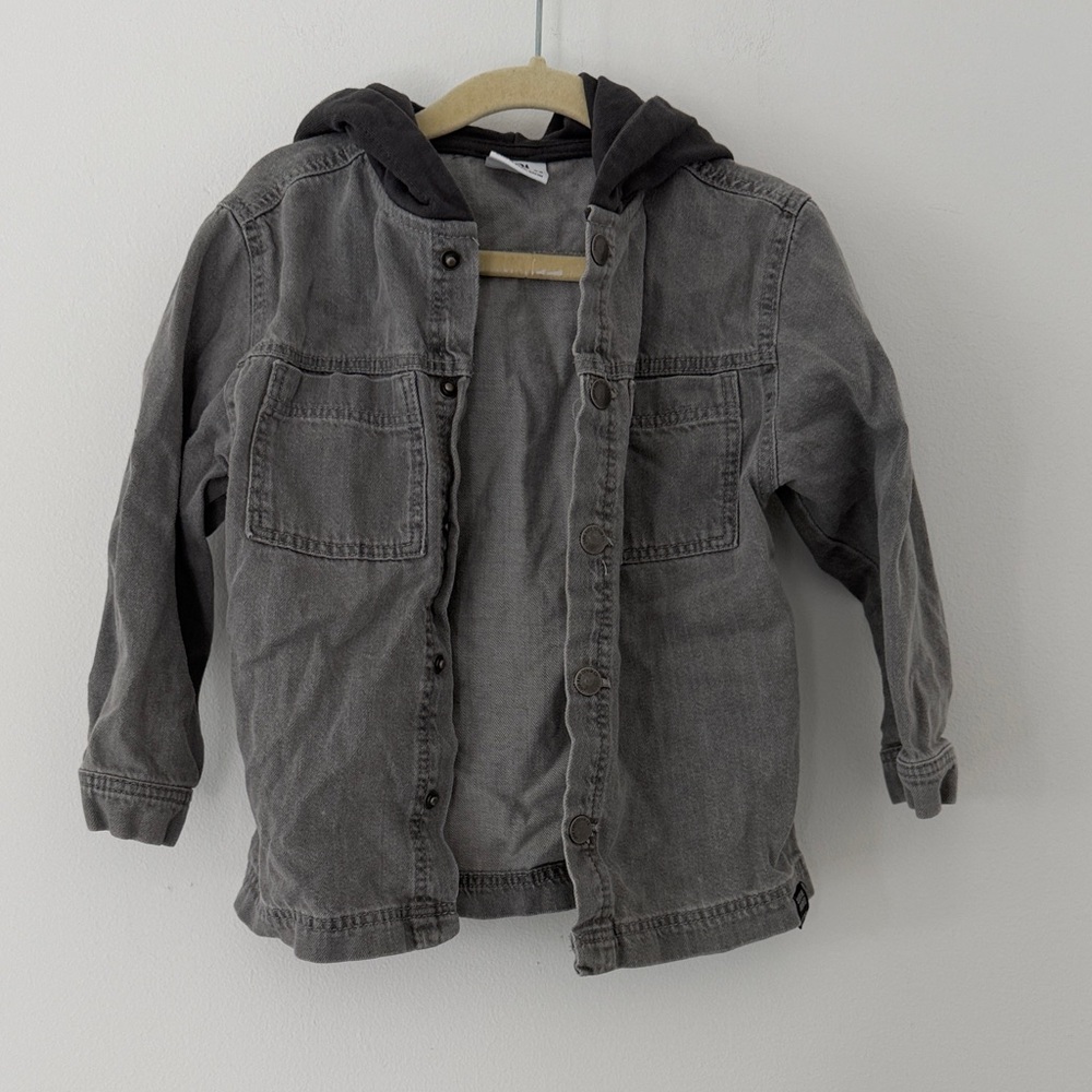 Zara Kids Gray Denim Jacket Shirt with Attached Hood Nice Piece Size 2-3 Years